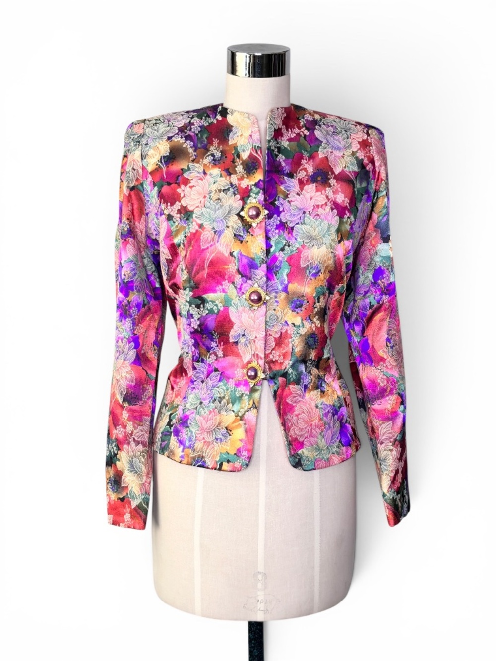 Vintage Ursula Floral Baroque Jacket with Statement Pearl Rhinestone Buttons‎ L - Picture 3 of 10